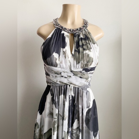 Eliza J Gray Floral Halter Maxi Dress Beaded Empire Formal Gown Event Wedding 2 - Picture 7 of 14